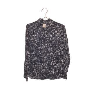 Gap navy blue + white button down dotted blouse tailored shirt size medium